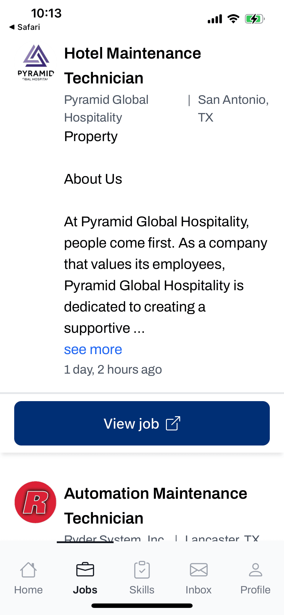 job dashboard mobile